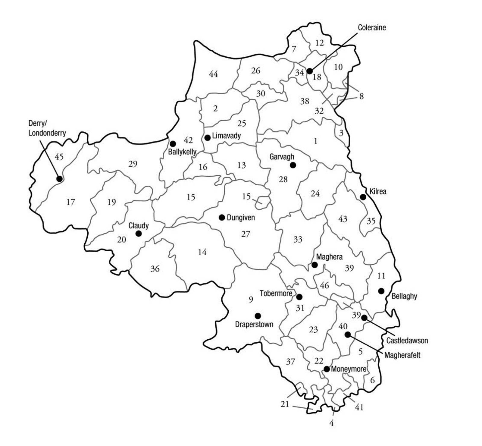 Civil Parish Map - County Londonderry | Ulster Historical Foundation pertaining to Map Of County Derry Northern Ireland
