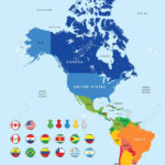 Color Political Map Of North And South America And Country Flag Pertaining To North And South America Map Labeled