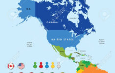 Color Political Map Of North And South America And Country Flag within Map of North and South America with Countries Labeled