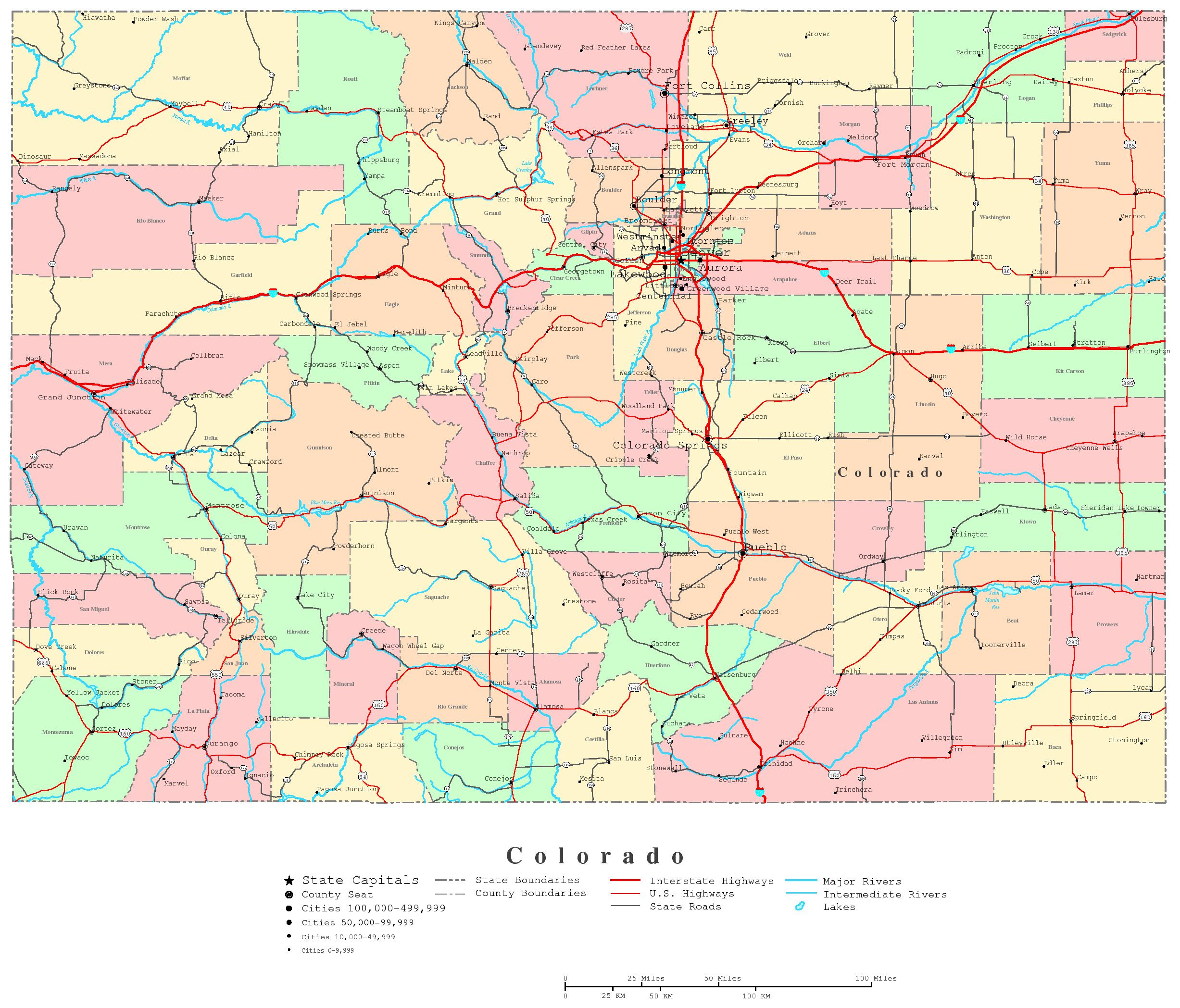 Colorado Printable Map in Free Printable Road Map of Colorado