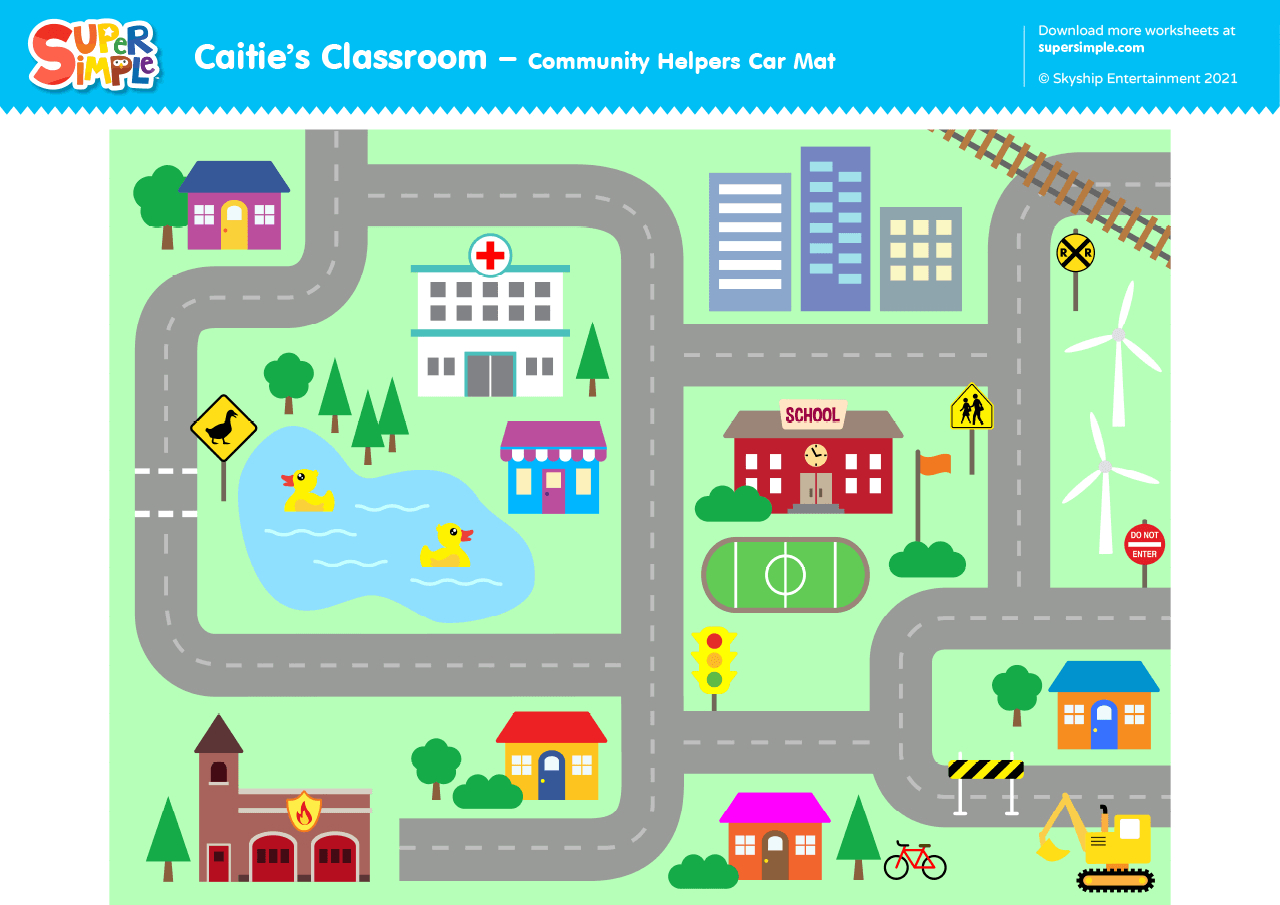 Community Helpers Car Mat - Super Simple pertaining to Free Printable Printable Road Map For Toy Cars
