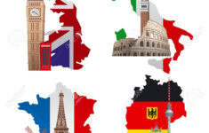 Concept Illustrations Of Europe Landmarks And Maps, France, Italy pertaining to Map of England France and Italy