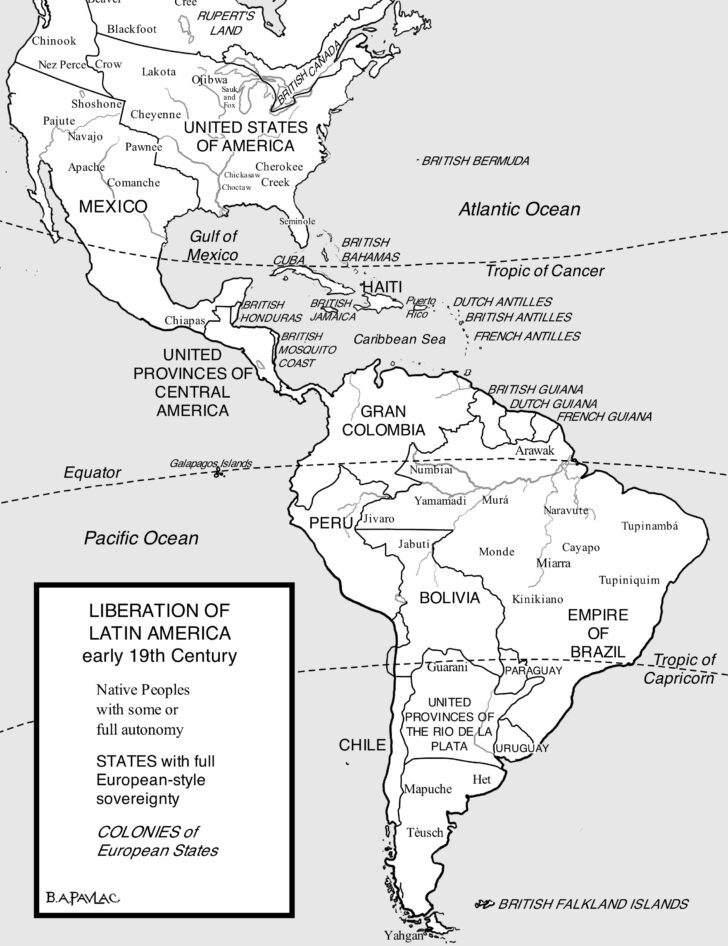 Black and White Map of Western Hemisphere