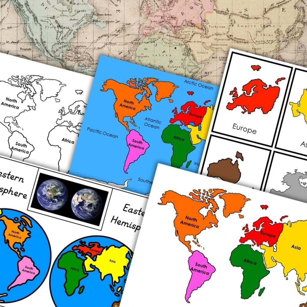 Continents: World Map 3-Part Cards Blackline Master - Montessori pertaining to Blackline Masters World Map Continent Printable