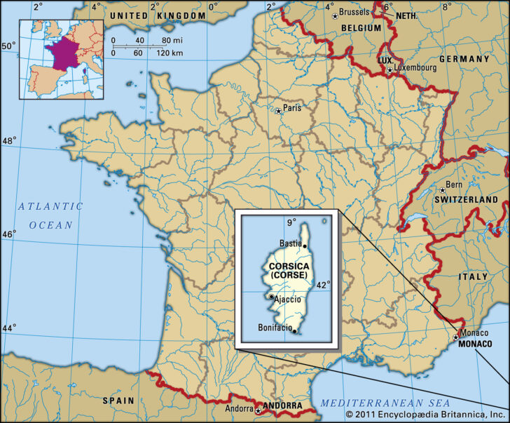 Map of France Italy and Corsica