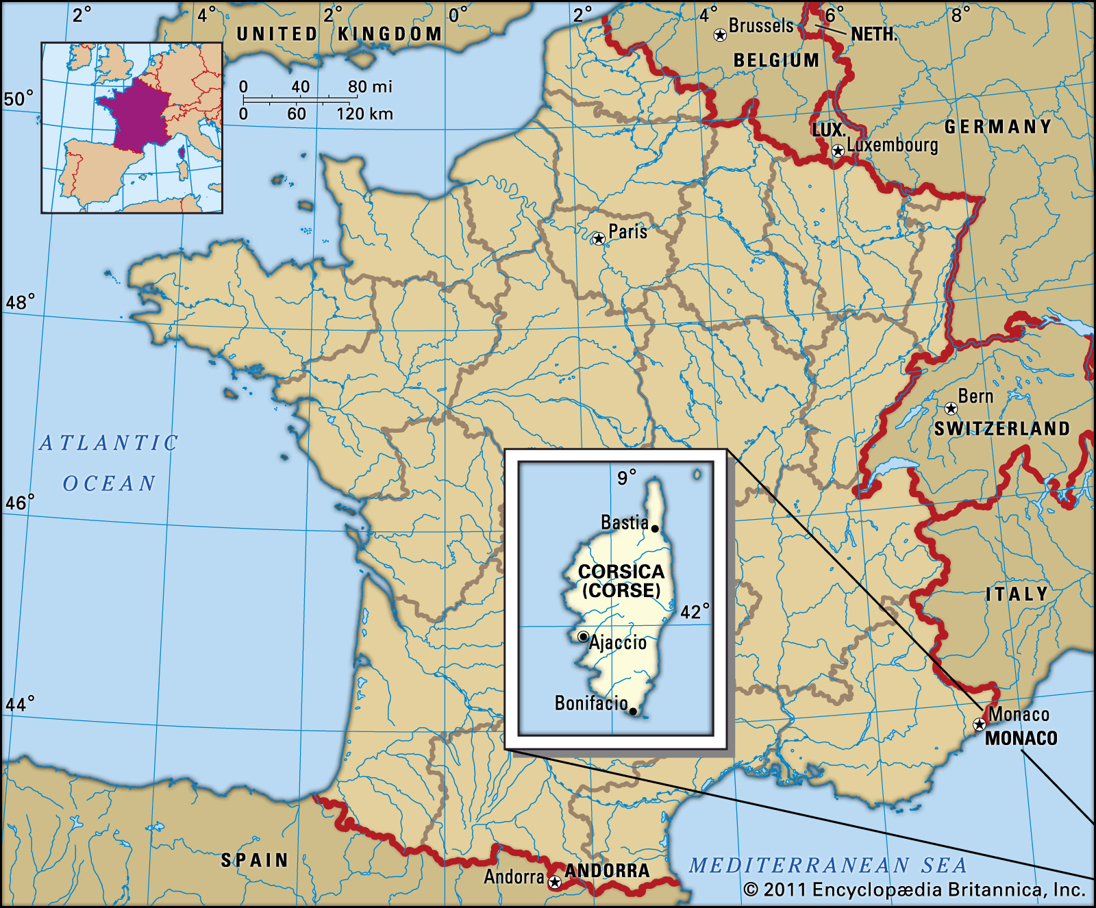 Corsica | History, Map, Capital, Climate, Language, &amp;amp; Facts in Map of France Italy and Corsica