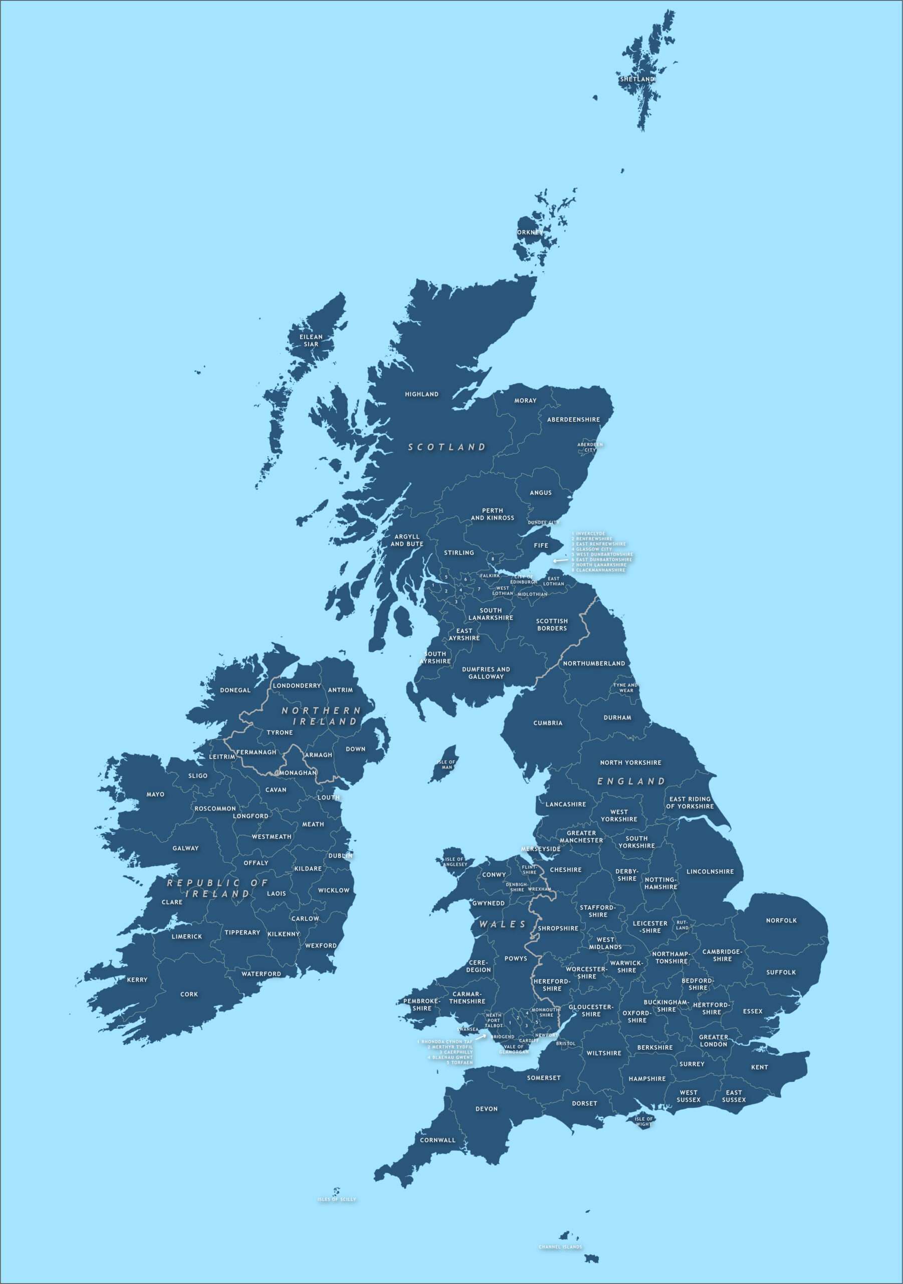 County Map Of Britain And Ireland - Royalty Free Vector Map - Maproom with Printable Map Of Ireland And Scotland