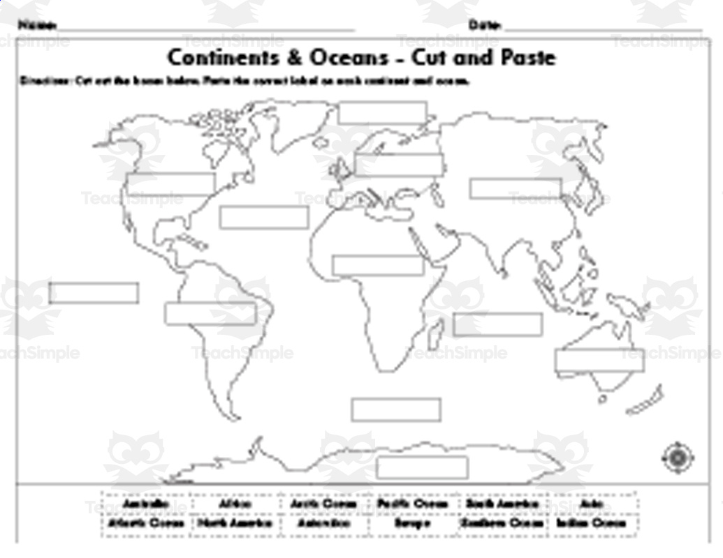 Cut And Paste Continents And Oceans - World Map with Blank Continents And Oceans Map Printable