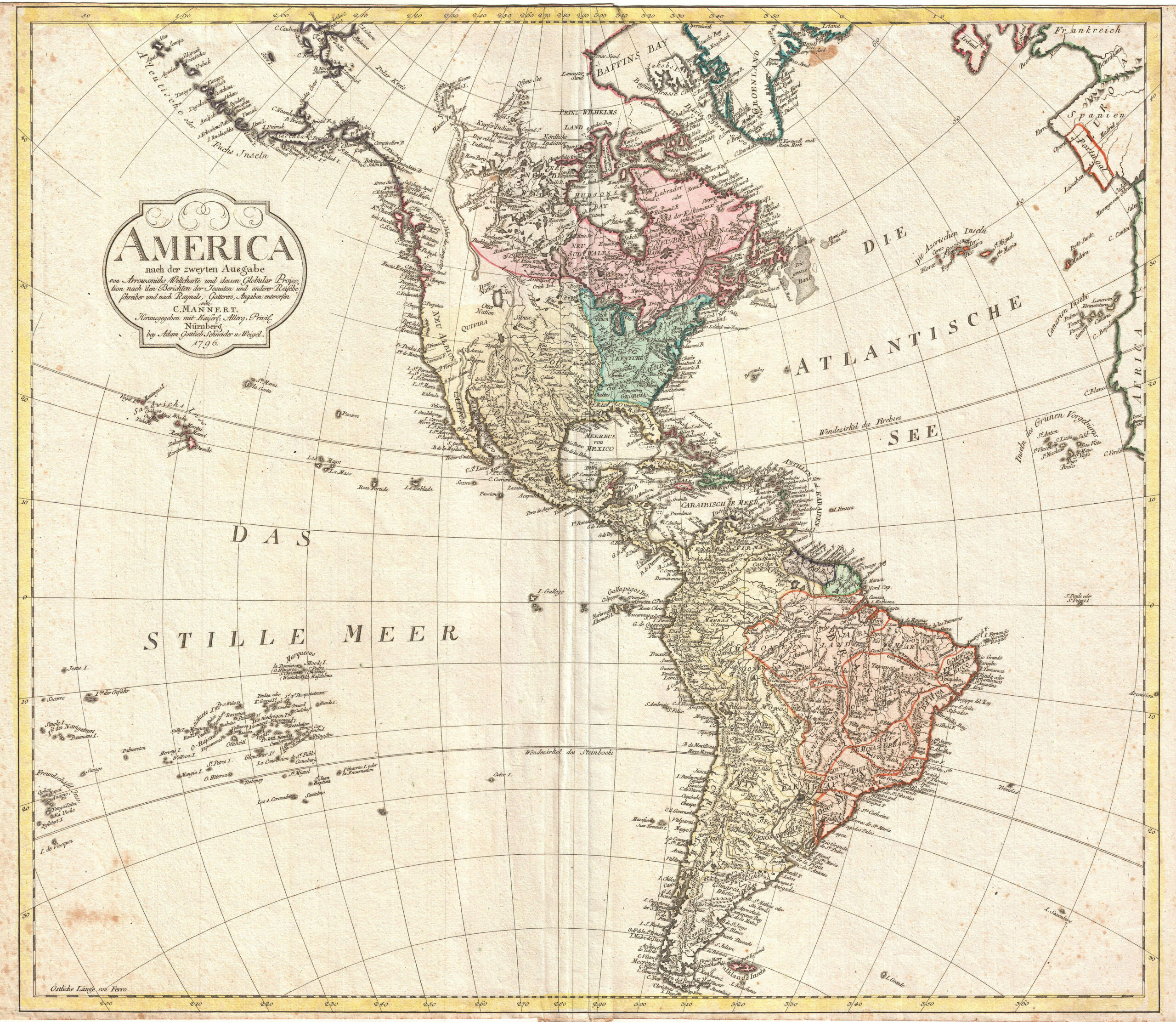 Datei:1796 Mannert Map Of North America And South America pertaining to Map Of North America And South America Together