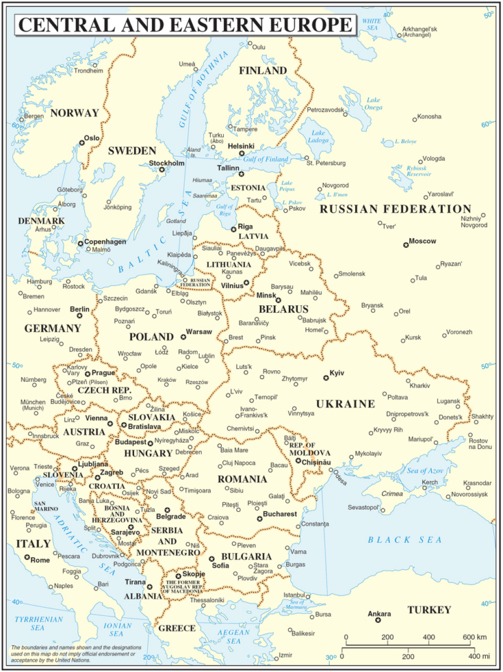 Eastern Europe and Middle East Map Printable