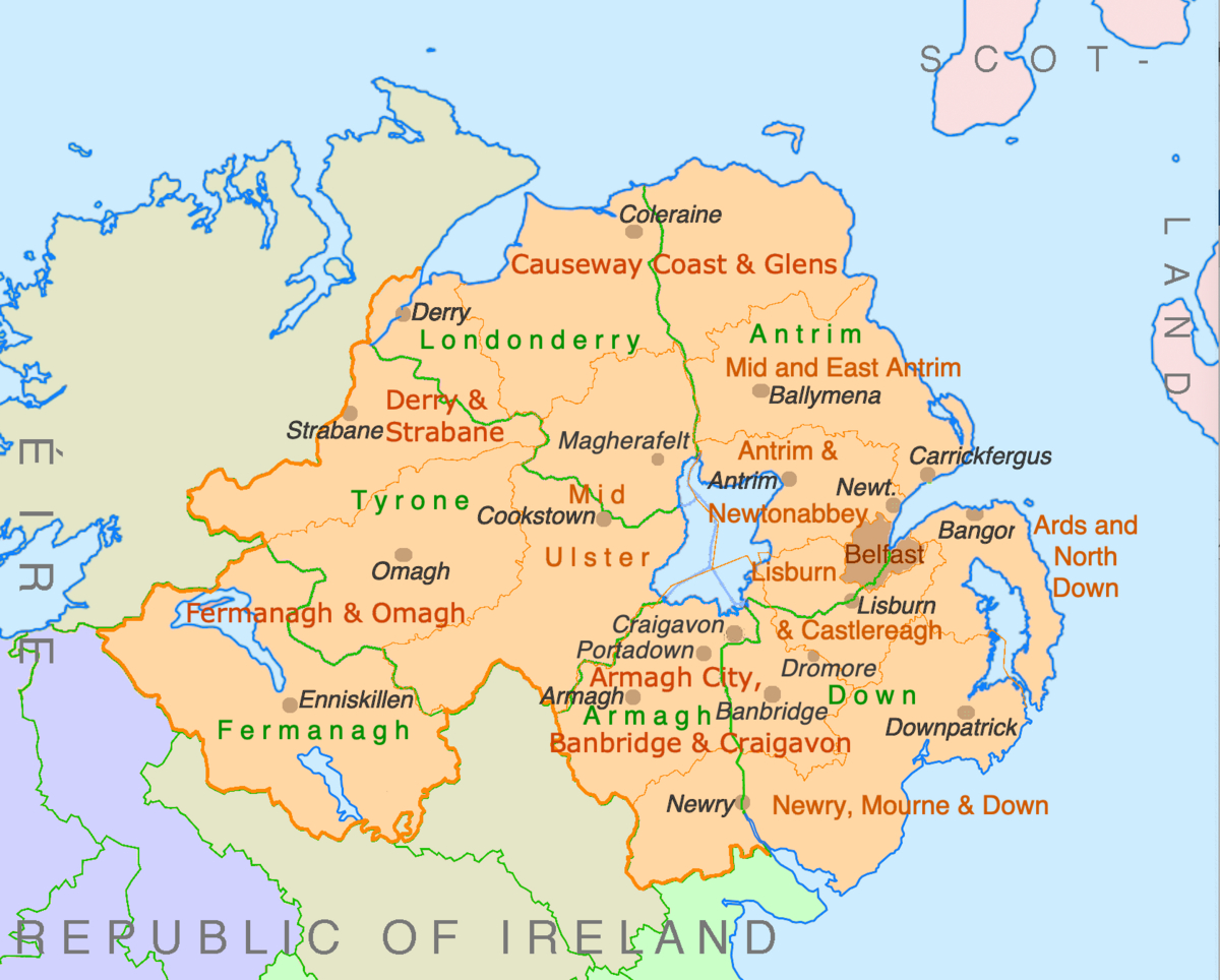 Datei:northern Ireland Counties + Districts – Wikipedia in Map of Counties Northern Ireland