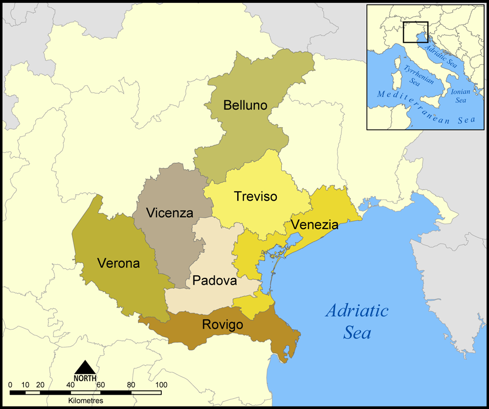 Datei:provinces Of Veneto Map – Wikipedia within Map of Veneto Region of Italy