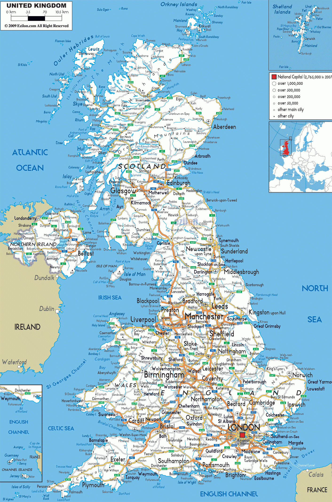 Detailed Large Road Map Of United Kingdom - Ezilon Maps intended for Driving Map of England and Scotland