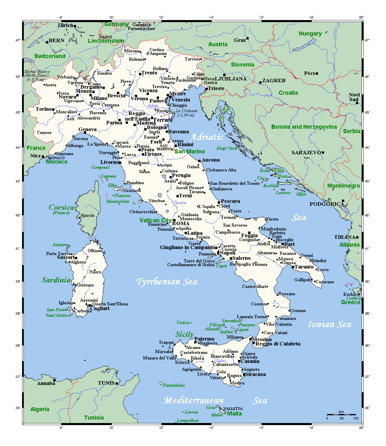 Detailed Map Of Italy With Major Cities | Italy | Europe in Map of Italy Major Cities