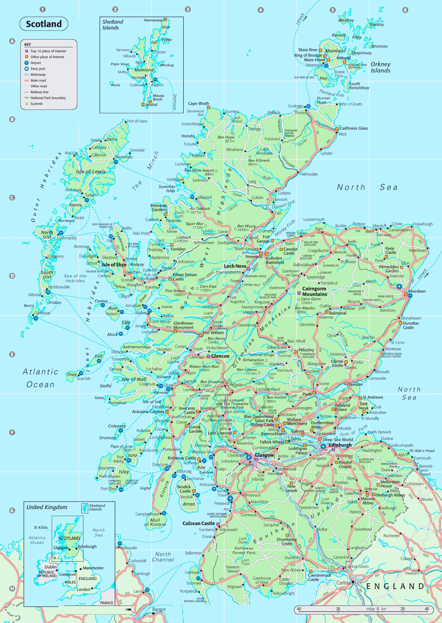 Detailed Map Of Scotland - Ontheworldmap within Printable Map of Scotland and England