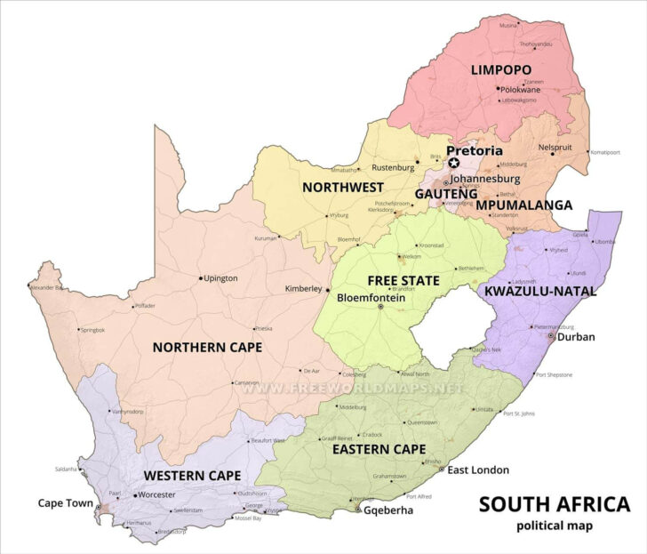 Free Printable Map of South Africa
