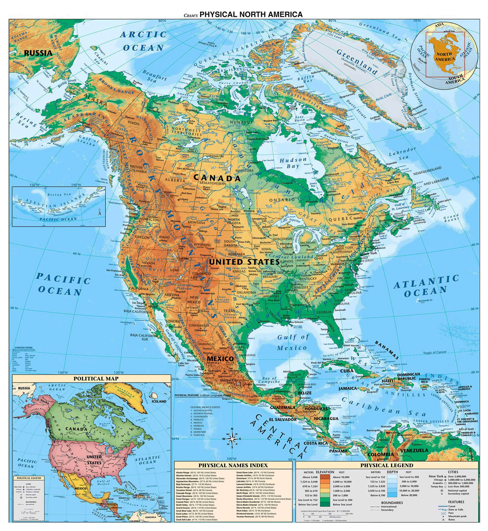 Detailed Physical Map Of North And Central America | North America throughout North And South America Physical Map