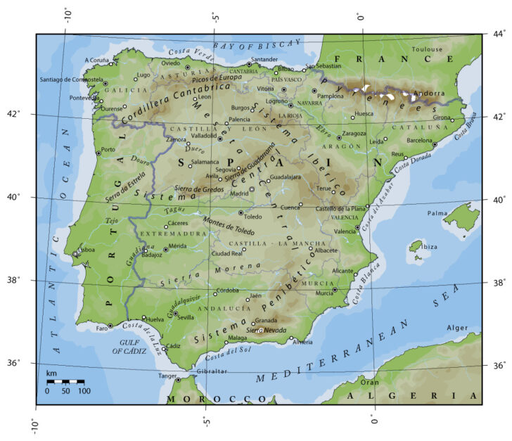 Map of Portugal and Spain Detailed