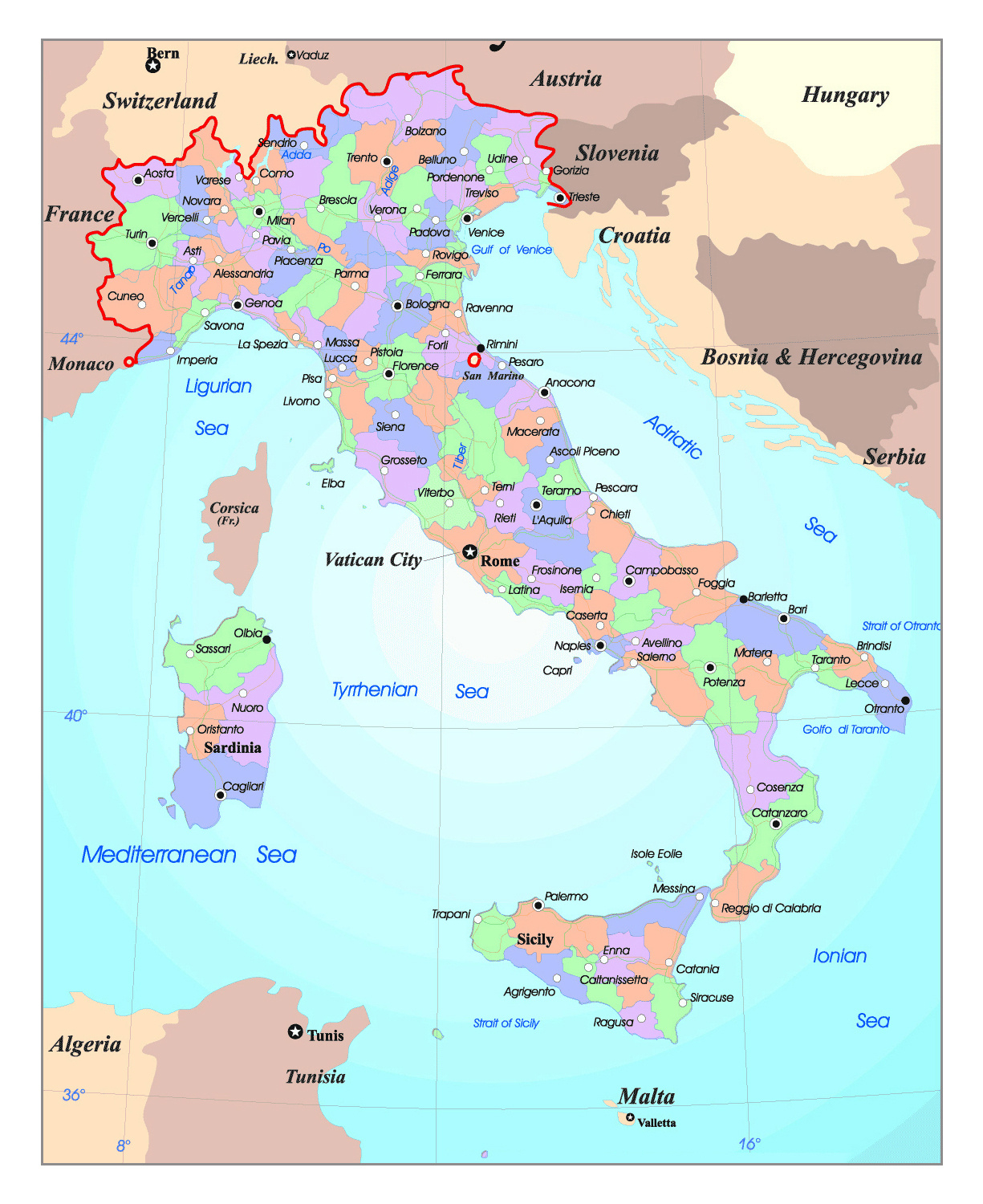 Detailed Political And Administrative Map Of Italy With Major inside Map of Major Cities In Italy