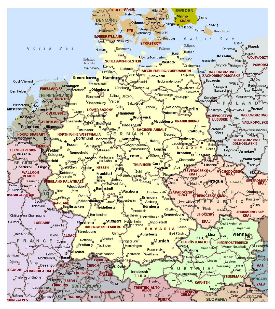 detailed political map of germany with administrative divisions regarding printable map of germany with cities Detailed Political Map Of Germany With Administrative Divisions regarding Printable Map of Germany with Cities