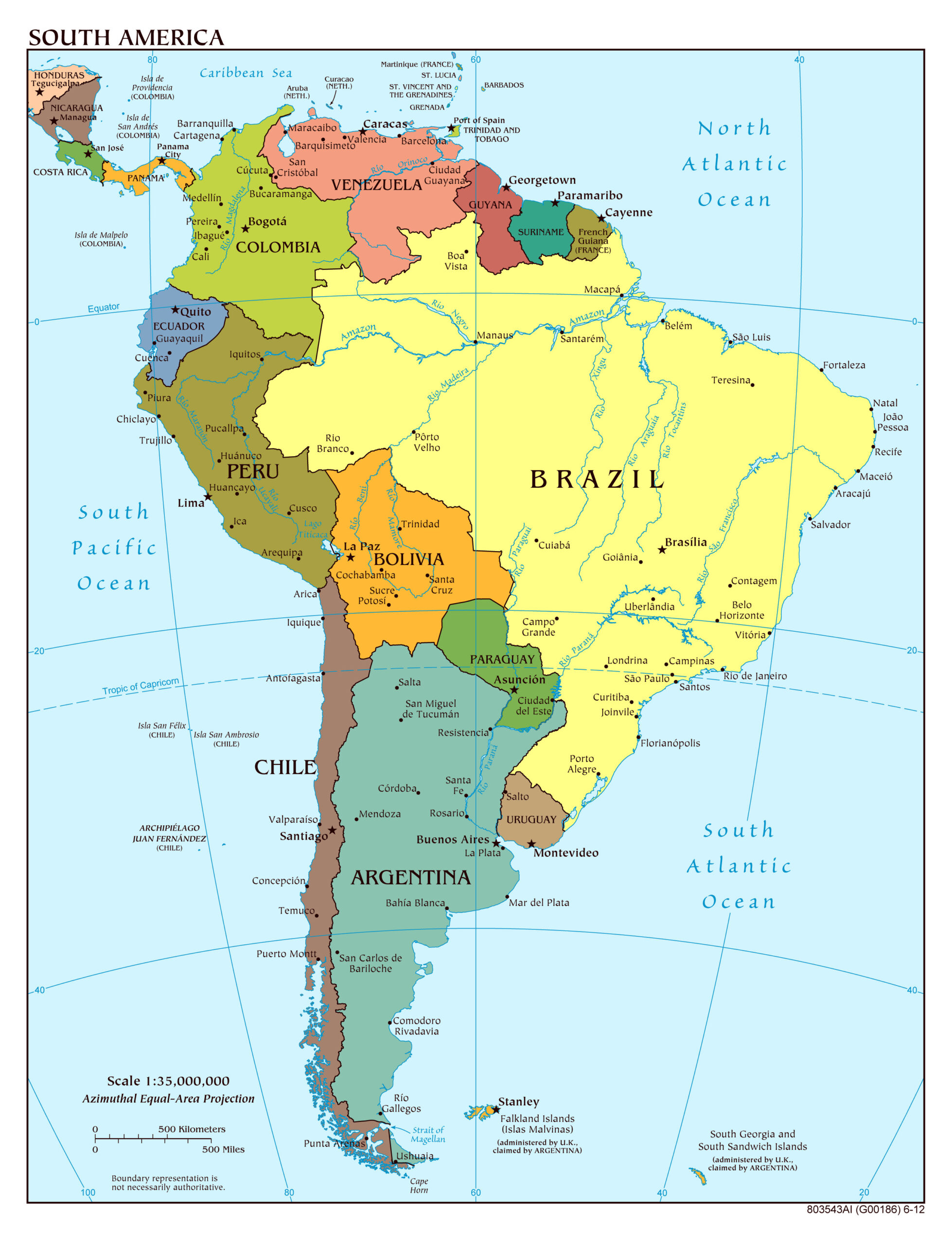 Detailed Political Map Of South America With Capitals And Major with regard to Map Of North And South America With Capitals