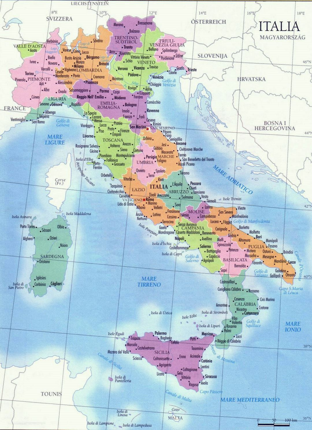 Detailed Regions Map Of Italy With Major Cities | Italy | Europe for Map Of Cities In Italy