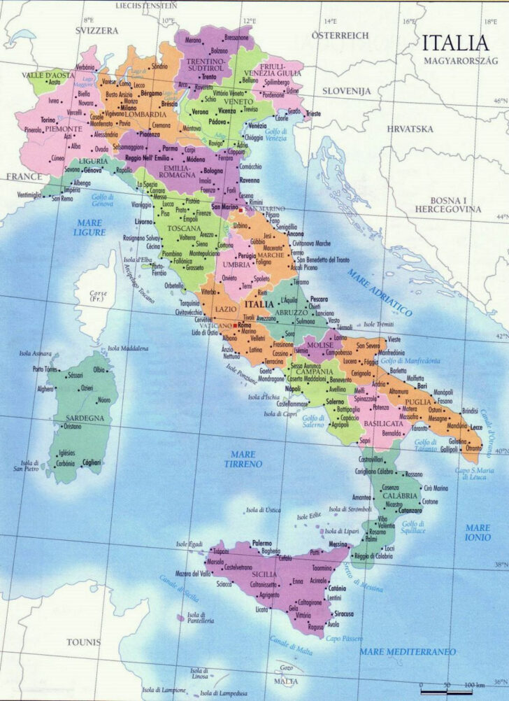 Map of Regions of Italy with Cities