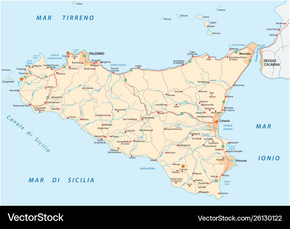 Detailed Road Map Island Sicily Italy Royalty Free Vector pertaining to Detailed Map of Sicily Italy