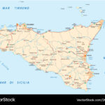 Detailed Road Map Island Sicily Italy Royalty Free Vector With Detailed Map Of Italy And Sicily