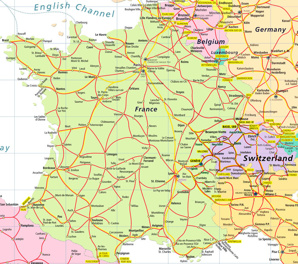 Detailed Road Map Of France And Switzerland. France And within Map Of Switzerland Italy France