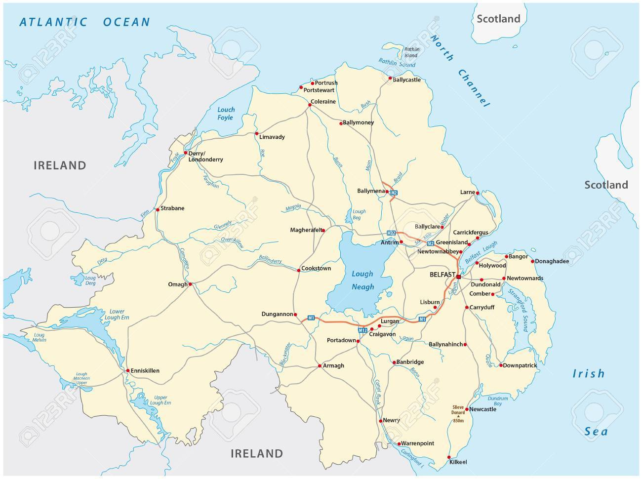 Detailed Road Map Of The British Province Of Northern Ireland intended for Interactive Map Of Northern Ireland