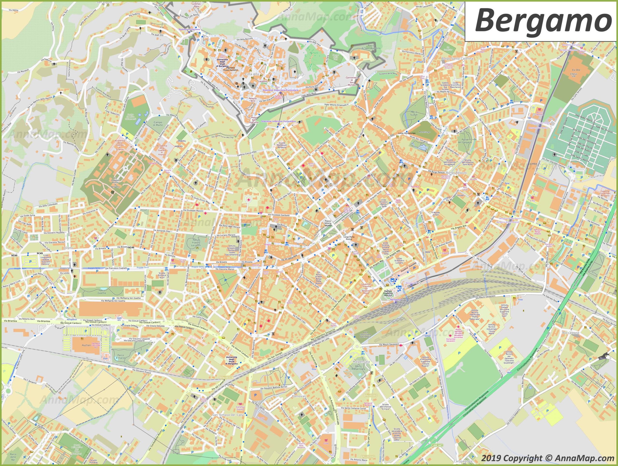 Detailed Tourist Maps Of Bergamo | Italy | Free Printable Maps Of regarding City Map of Bergamo Italy