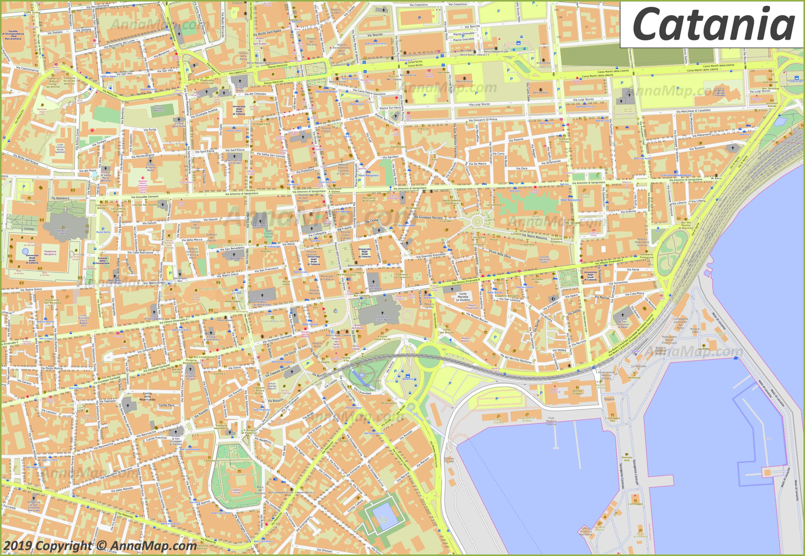 Detailed Tourist Maps Of Catania | Italy | Free Printable Maps Of with Map Of Catania Sicily Italy