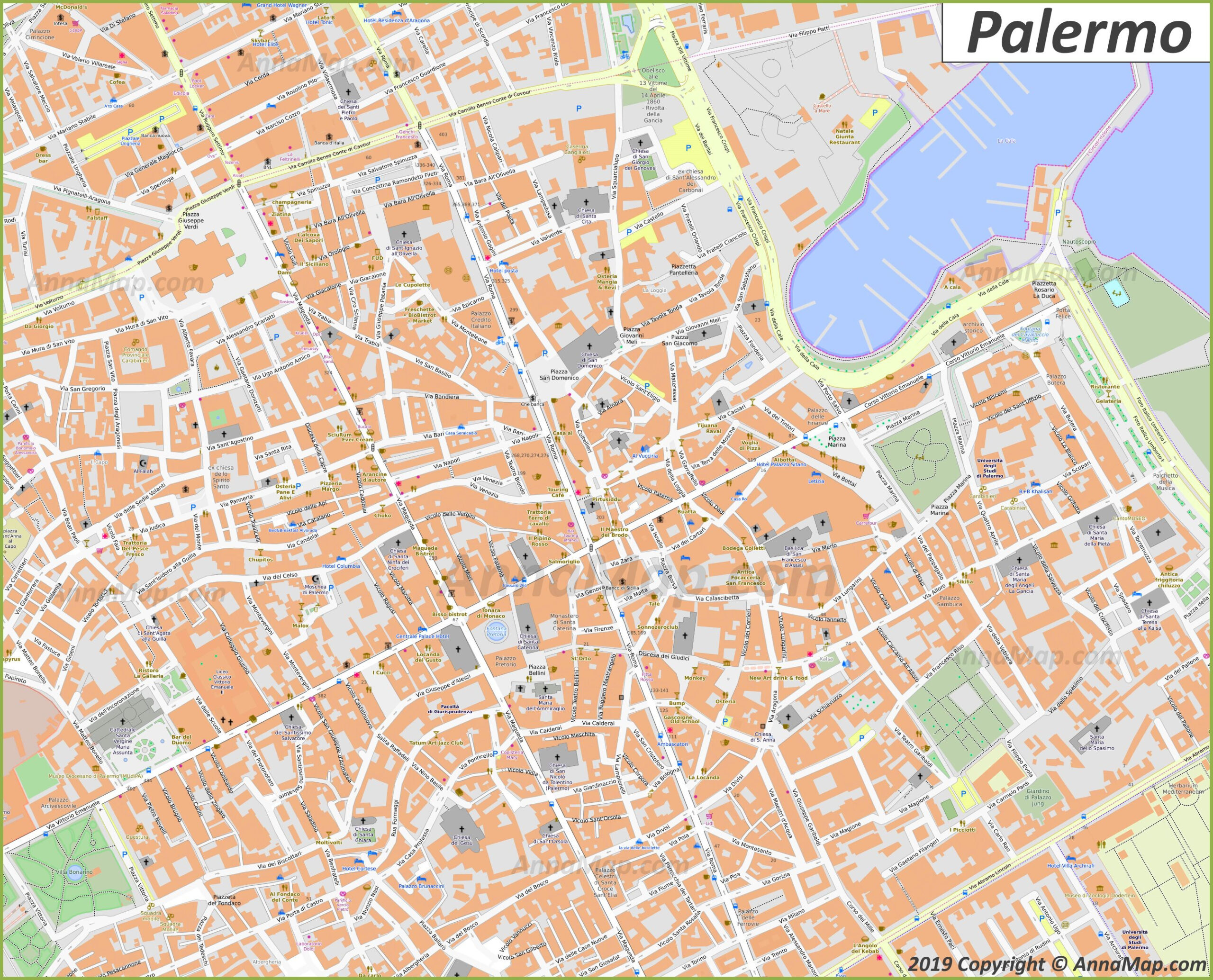 Detailed Tourist Maps Of Palermo | Italy | Free Printable Maps Of pertaining to City Map of Palermo Italy