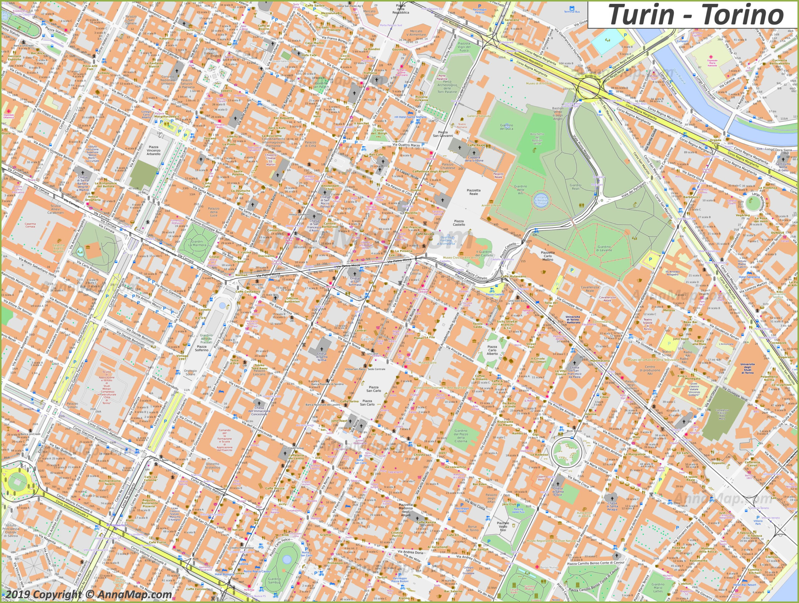 Detailed Tourist Maps Of Turin | Italy | Free Printable Maps Of within City Map of Turin Italy