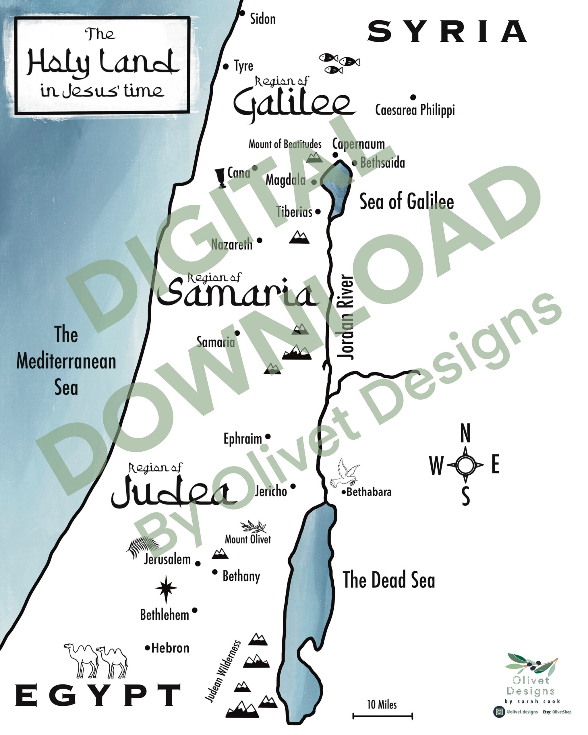 Digital Download Map Of Israel (The Holy Land In Jesus&amp;#039; Time) Holy throughout Printable Map Of Israel In Jesus Time