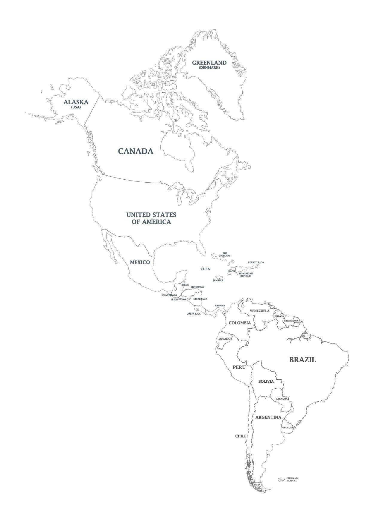 Digital North &amp;amp; South America Map Full Color With States Printable throughout North and South America Map Printable