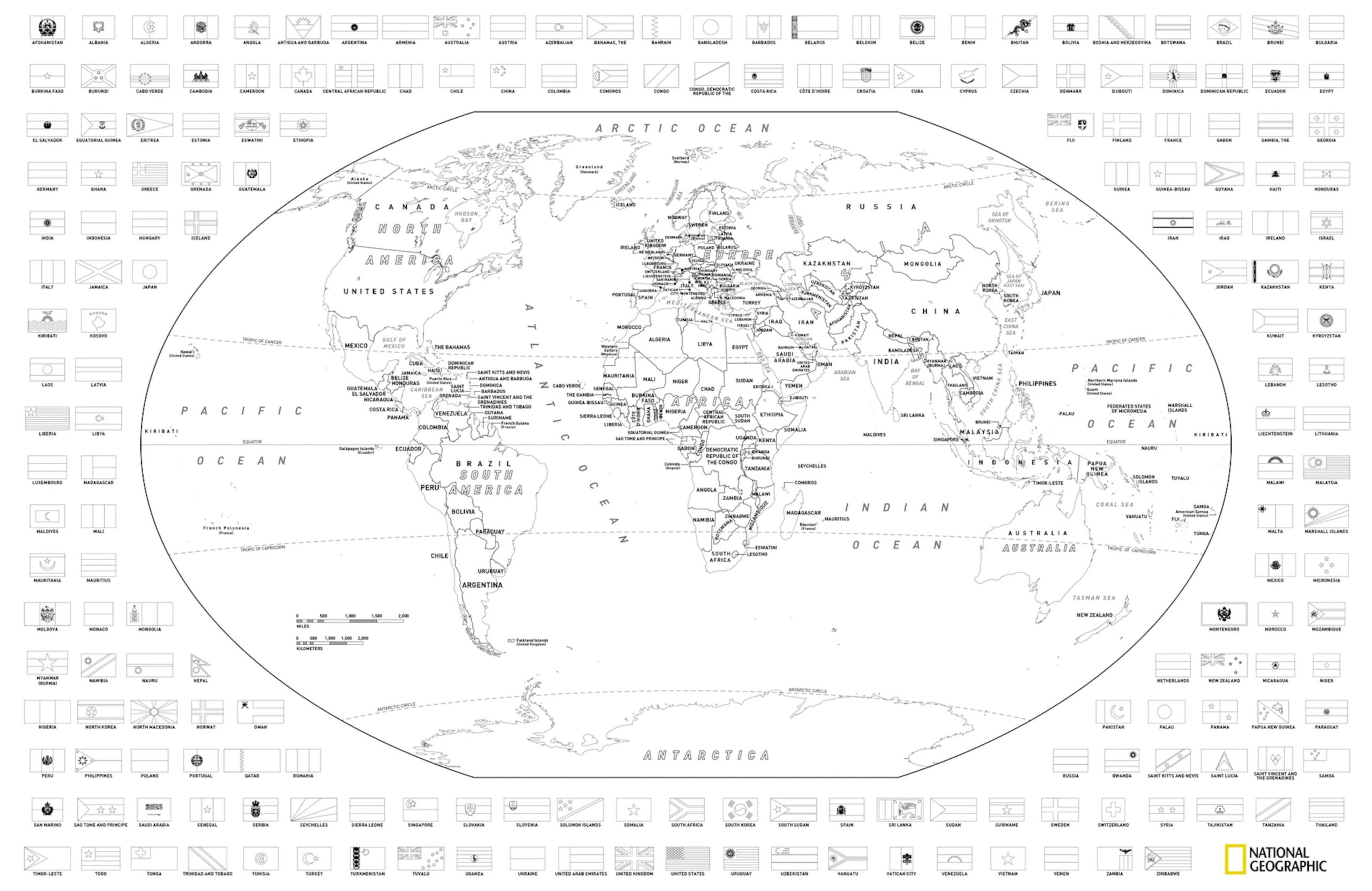 Download And Color A Free World Or United States Map With Flags with regard to Printable World Map Coloring Page With Countries Labeled