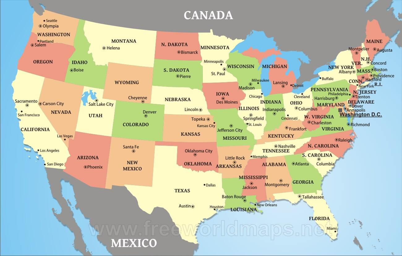 Download Free Us Maps with Free Printable Map of the US with State Names