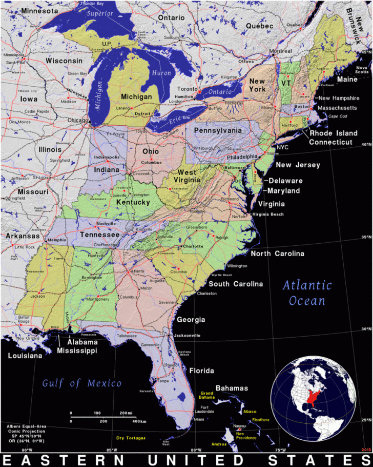 Map of Eastern United States Printable