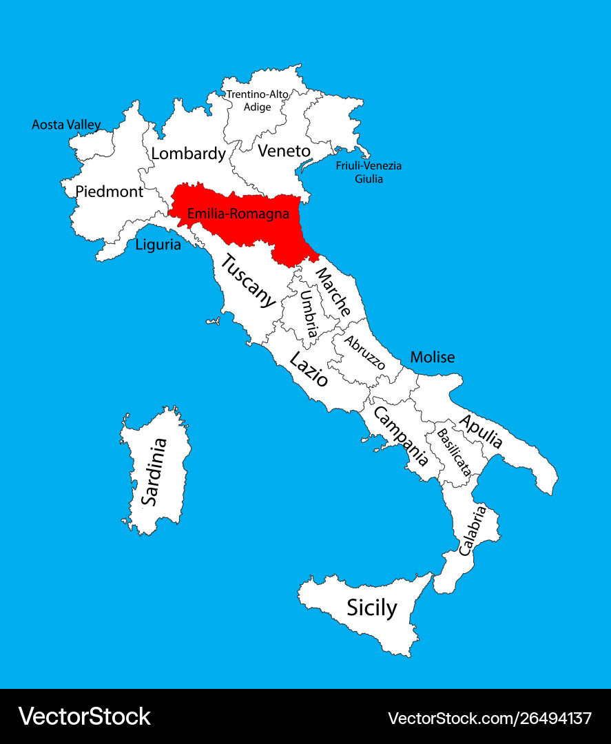 Emilia-Romagna Italy Map Royalty Free Vector Image with Emilia Romagna Region Of Italy Map