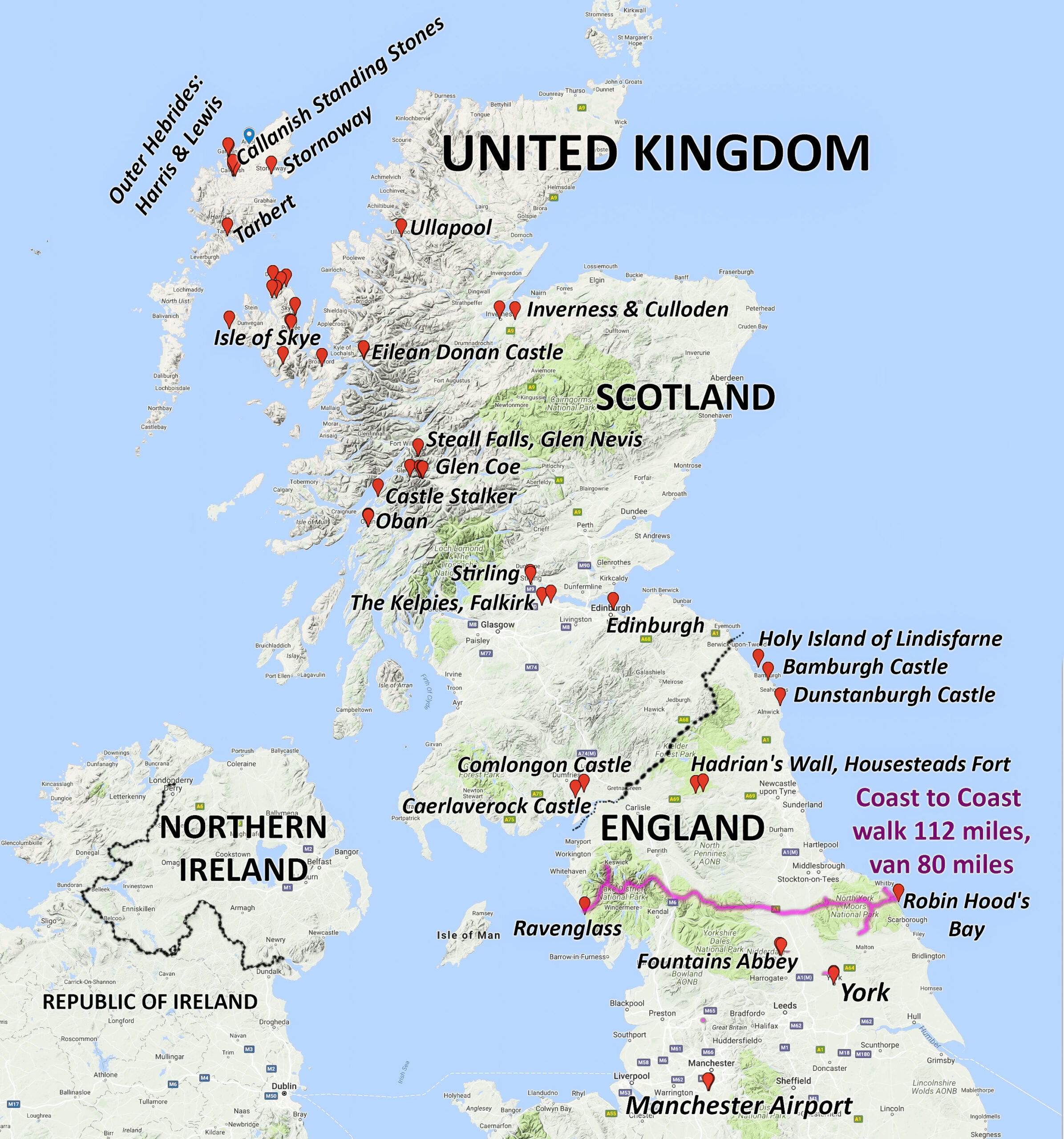 England: Coast To Coast Hike; Hadrian&amp;#039;S Wall; Medieval with Map Of Northern England And Scotland