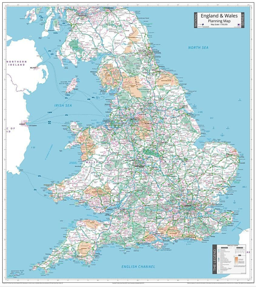 England &amp;amp; Wales - Planning Wall Map - 2024 inside Road Map of England Scotland and Wales