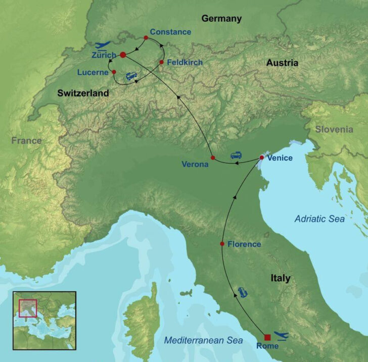 Map of Northern Italy and Switzerland