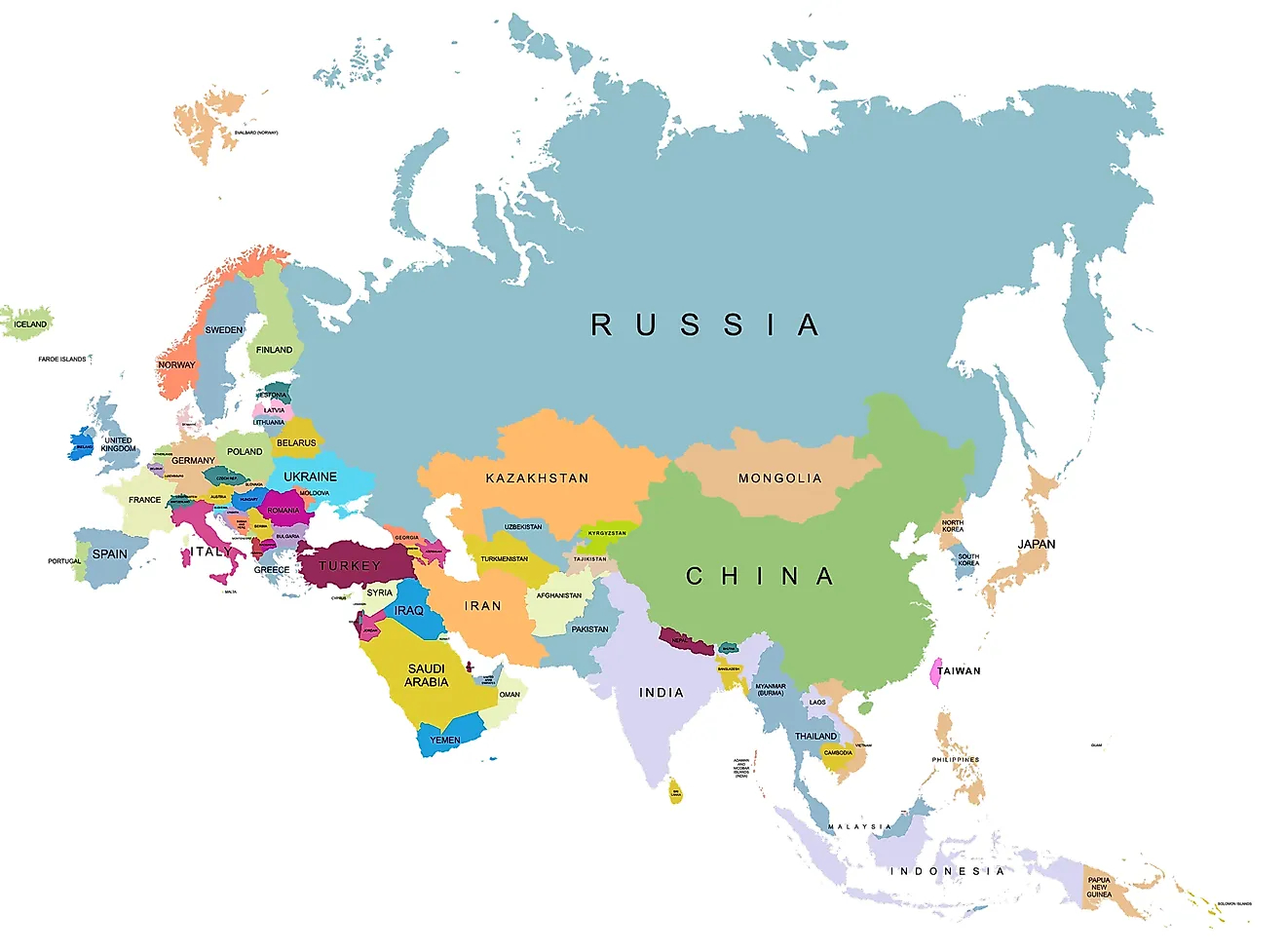 Eurasia - Worldatlas for Map Of Europe And Asia With Country Names