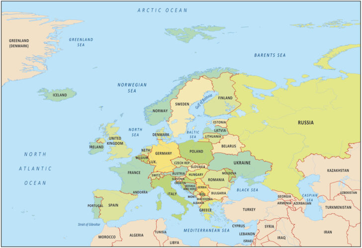 Map of France Italy Switzerland and Austria