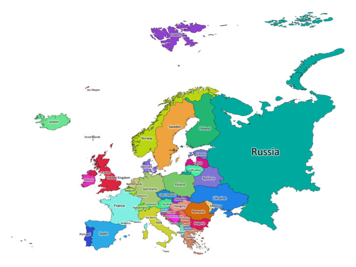 Map of Europe and Asia Labeled