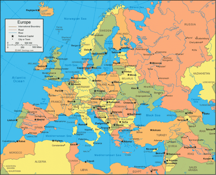 Map of Asia and Europe with Countries Map of Asia and Europe with Countries