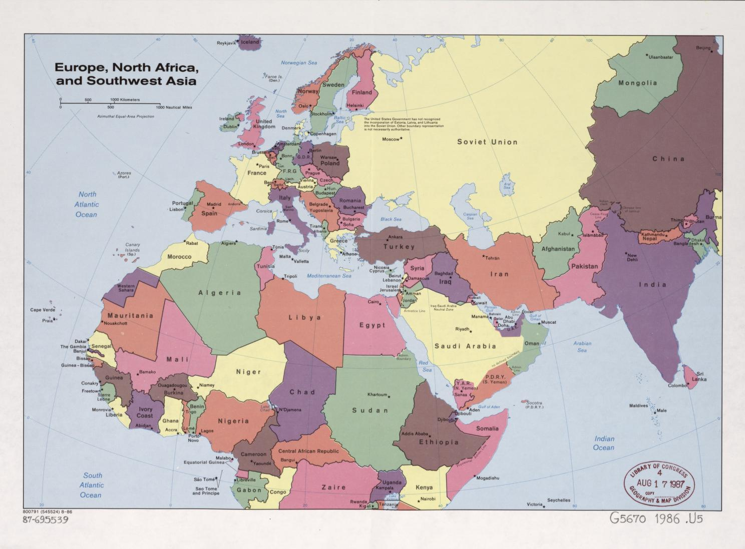 Europe, North Africa, And Southwest Asia. | Library Of Congress within Tourist Map of Europe and Asia