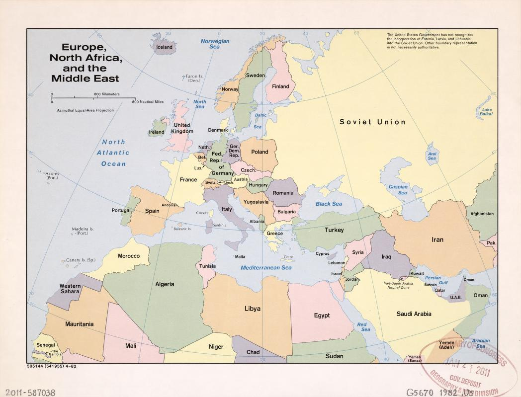 Europe, North Africa, And The Middle East. | Library Of Congress for Map of Europe and Middle East and Asia